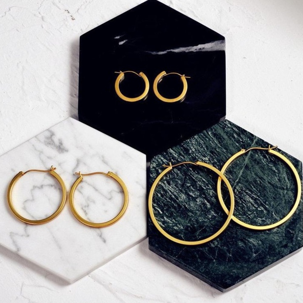 Large Brushed Gold Square Hoop Earrings 50mm - Picture 2 of 7